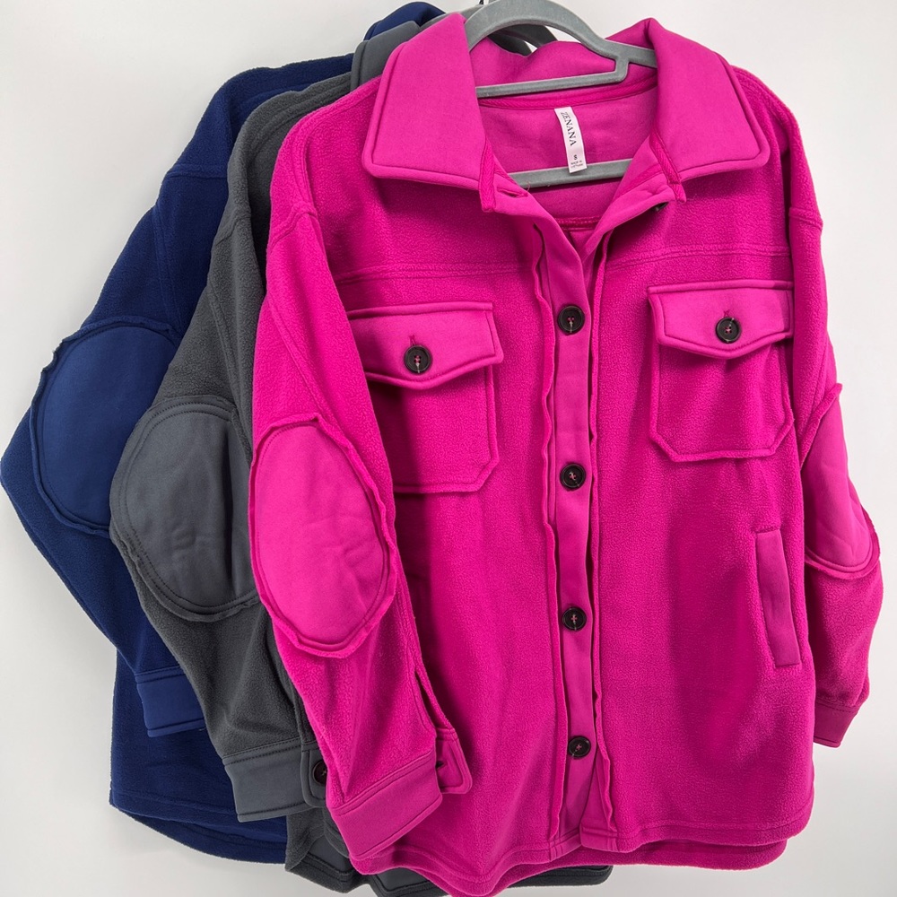 Zenana Fleece Shacket in Magenta
